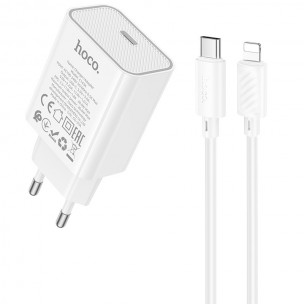 Мережевий зарядний пристрій Hoco C143A Benefit USB-C 20 W з кабелем USB-C - Lightning, білий Мережевий зарядний пристрій Hoco C143A Benefit USB-C 20 W з кабелем USB-C - Lightning, білий
