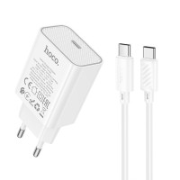 Мережевий зарядний пристрій Hoco C143A Benefit USB-C 20 W з кабелем USB-C - USB-C, білий