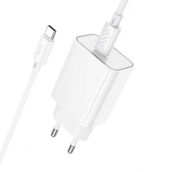 МЗП Hoco C143A Benefit PD20W (1USB-C) + кабель Type-C to Type-C White