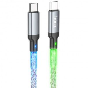 Кабель Hoco U112 Shine USB-C - USB-C, 1 m, PD 60 W, з підсвіткою, сірий Кабель Hoco U112 Shine USB-C - USB-C, 1 m, PD 60 W, з підсвіткою, сірий