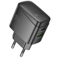Мережевий зарядний пристрій Hoco CS61A Bright GaN 30 W, USB-C + USB-A, чорний