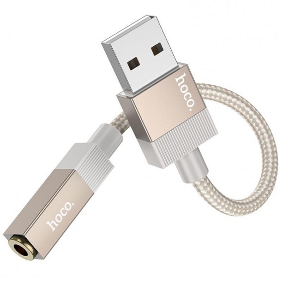 Аудіоадаптер Hoco UPA32D Clever USB-A - 3.5 мм, золотий - зображення 3 