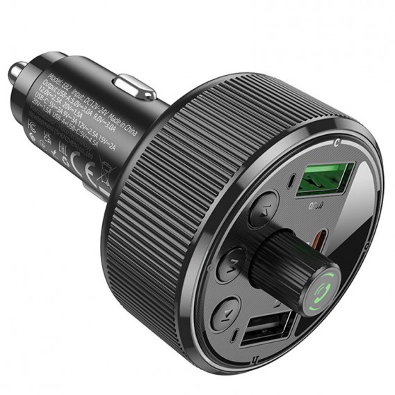 АЗП FM модулятор Hoco E82 Guerrero PD30W+QC3.0 (2USB-A/1C) Black