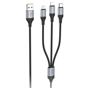 Дата кабель Hoco X102 Fresh 3in1 USB to Lightning + MicroUSB + Type-C (1m) Black Дата кабель Hoco X102 Fresh 3in1 USB to Lightning + MicroUSB + Type-C (1m) Black