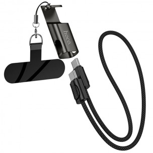 Кабель Hoco X126 Experto USB-C - USB-C, 35 cm, 60 W, з тримачем і ремінцем, чорний