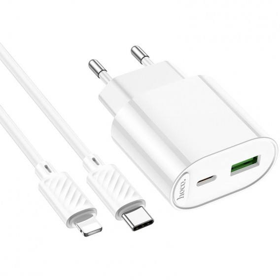 МЗП Hoco C109A Fighter PD20W (1USB-C) + кабель Type-C to Lightning White