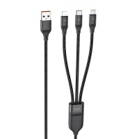 Нейлоновий кабель Hoco U104 Ultra 3-в-1 USB-A - Lightning / Type-C / Micro USB, 1.2 м, чорний Нейлоновий кабель Hoco U104 Ultra 3-в-1 USB-A - Lightning / Type-C / Micro USB, 1.2 м, чорний