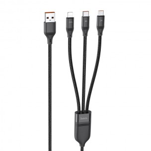 Дата кабель Hoco U104 Ultra 3in1 USB to Lightning/Type-C/MicroUSB 66W (1.2m) Чорний Дата кабель Hoco U104 Ultra 3in1 USB to Lightning/Type-C/MicroUSB 66W (1.2m) Чорний