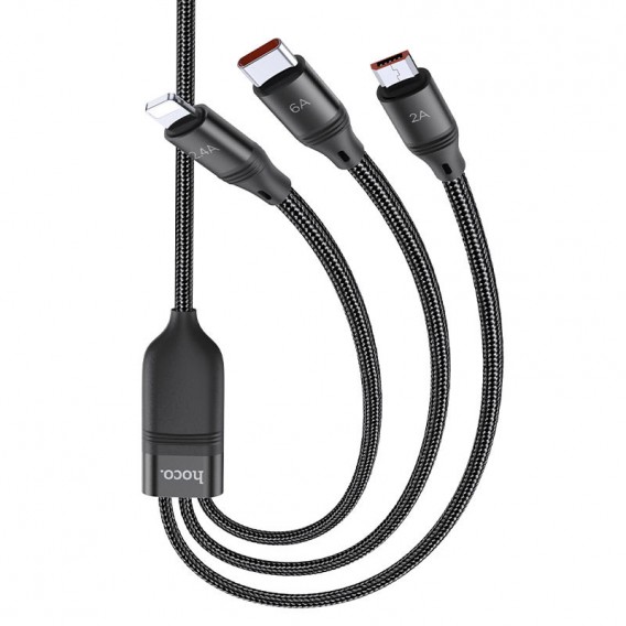 Дата кабель Hoco U104 Ultra 3in1 USB to Lightning/Type-C/MicroUSB 66W (1.2m) Чорний Дата кабель Hoco U104 Ultra 3in1 USB to Lightning/Type-C/MicroUSB 66W (1.2m) Чорний