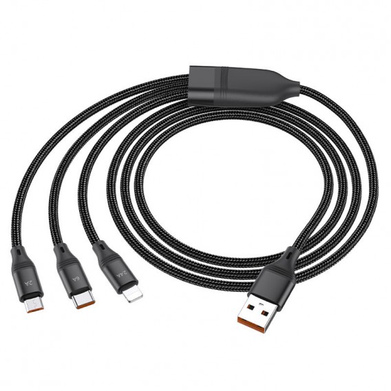 Дата кабель Hoco U104 Ultra 3in1 USB to Lightning/Type-C/MicroUSB 66W (1.2m) Чорний Дата кабель Hoco U104 Ultra 3in1 USB to Lightning/Type-C/MicroUSB 66W (1.2m) Чорний