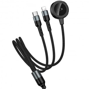 Дата кабель Hoco CW64 3in1 Type-C to iWatch/Lightning/Type-C 15W (1.2m) Black Дата кабель Hoco CW64 3in1 Type-C to iWatch/Lightning/Type-C 15W (1.2m) Black