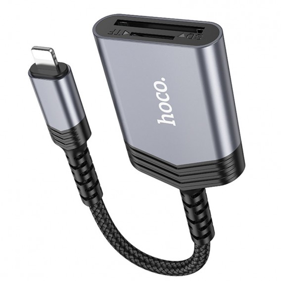 Картридер Hoco UA25 2in1 Lightning Metal gray