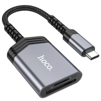 Картридер Hoco UA25 2-в-1, USB-C - SD / microSD, сірий металік