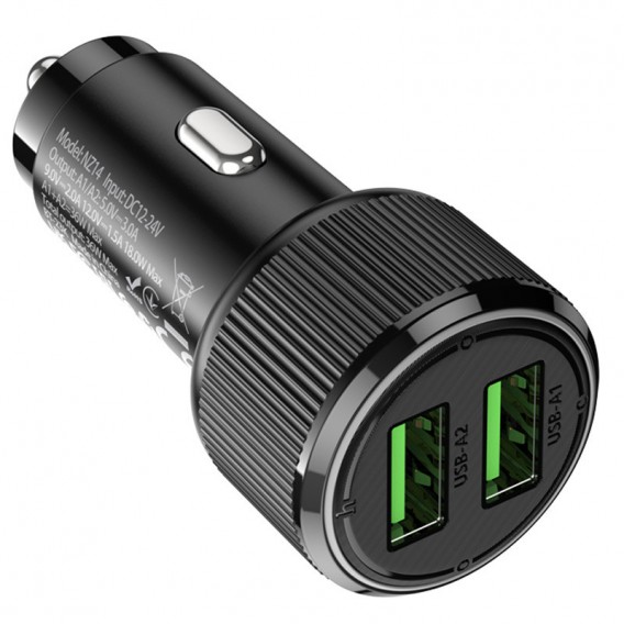 АЗП Hoco NZ14 Guerrero QC3.0 18W total 38W (2USB-A) Black АЗП Hoco NZ14 Guerrero QC3.0 18W total 38W (2USB-A) Black