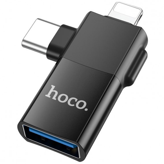 Перехідник Hoco UA17 2in1 Lightning Male/Type-C Male to USB female Black
