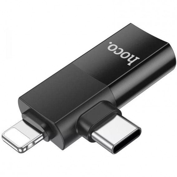Перехідник Hoco UA17 2in1 Lightning Male/Type-C Male to USB female Black Перехідник Hoco UA17 2in1 Lightning Male/Type-C Male to USB female Black