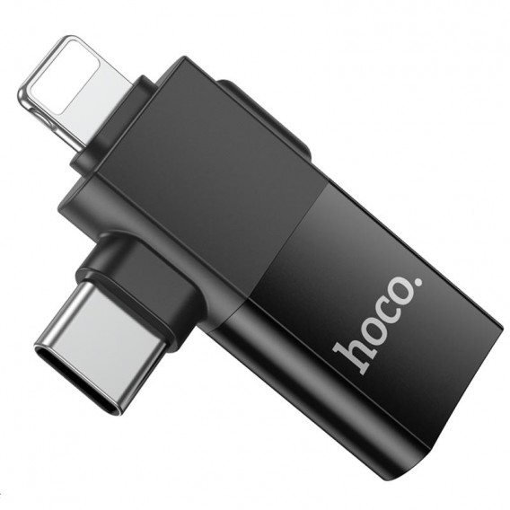 Перехідник Hoco UA17 2in1 Lightning Male/Type-C Male to USB female Black Перехідник Hoco UA17 2in1 Lightning Male/Type-C Male to USB female Black