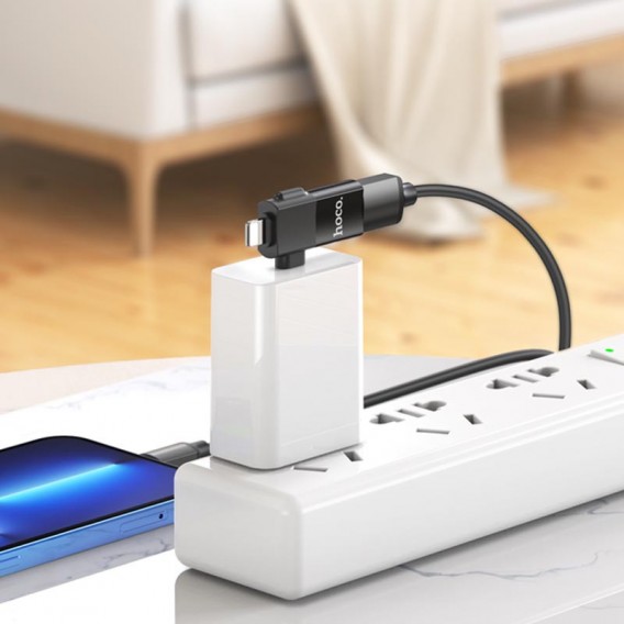 Перехідник Hoco UA17 2in1 Lightning Male/Type-C Male to USB female Black Перехідник Hoco UA17 2in1 Lightning Male/Type-C Male to USB female Black