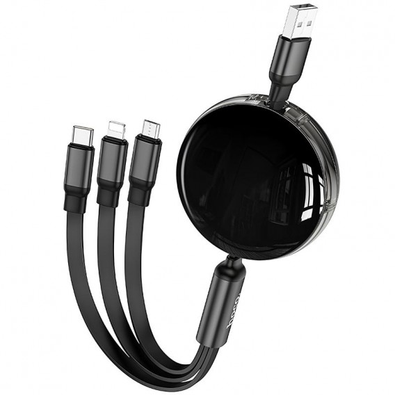 Дата кабель Hoco X78 Easy pull storage 3in1 (1m) Black