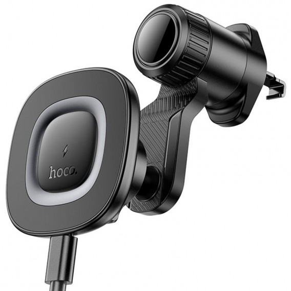 Автотримач з БЗП Hoco HW30 Crown magnetic 15W (air outlet) Black / Metal gray