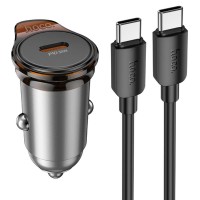 Автомобільний зарядний пристрій Hoco NZ16 Rigorous 30 W, USB-C, з кабелем USB-C - USB-C 1 m, сірий металік Автомобільний зарядний пристрій Hoco NZ16 Rigorous 30 W, USB-C, з кабелем USB-C - USB-C 1 m, сірий металік