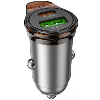 Автомобільний зарядний пристрій Hoco NZ16A Rigorous 43 W, USB-C + USB-A, сірий металік