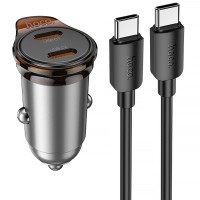 Автомобильное зарядное устройство Hoco NZ16B Rigorous 45 W, 2 x USB-C, с кабелем USB-C - USB-C 1 m, серый металлик