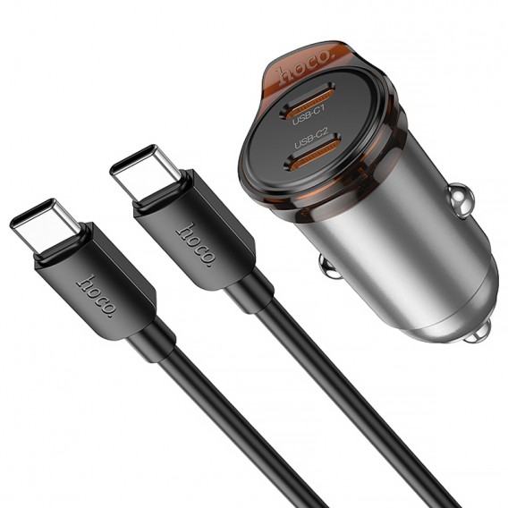 АЗП Hoco NZ16B Rigorous PD45W (2USB-C) + кабель Type-C to Type-C Metal grey
