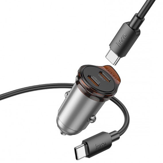 АЗП Hoco NZ16B Rigorous PD45W (2USB-C) + кабель Type-C to Type-C Metal grey