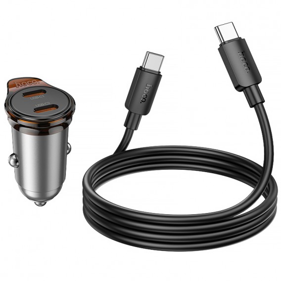 АЗП Hoco NZ16B Rigorous PD45W (2USB-C) + кабель Type-C to Type-C Metal grey