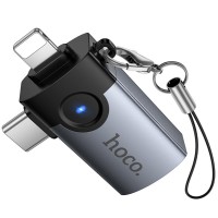Адаптер Hoco UA46D 2-в-1 Lightning / USB-C - USB-A, OTG, сірий
