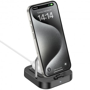 Настільний зарядний пристрій Hoco CQ16B Astute 2-в-1, USB-C 45 W + Qi 5 W, чорний Настільний зарядний пристрій Hoco CQ16B Astute 2-в-1, USB-C 45 W + Qi 5 W, чорний