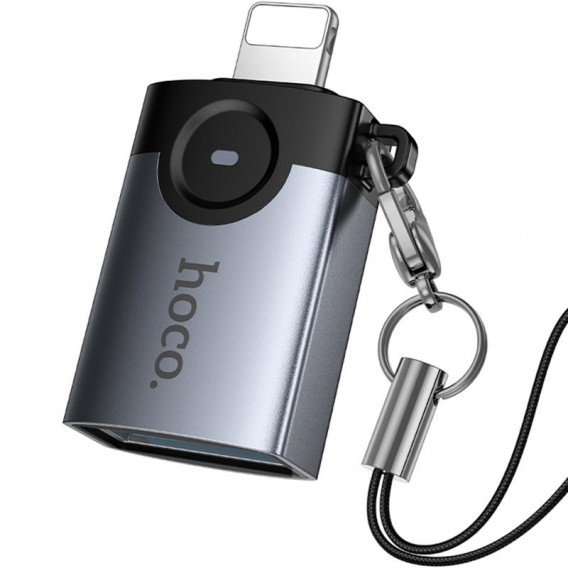 Перехідник Hoco UA46 Lightning Male to USB Female USB2.0 Metal gray