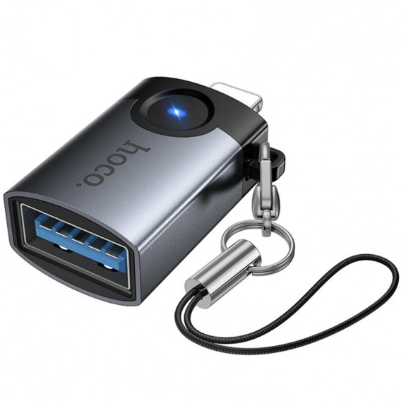 Перехідник Hoco UA46 Lightning Male to USB Female USB2.0 Metal gray