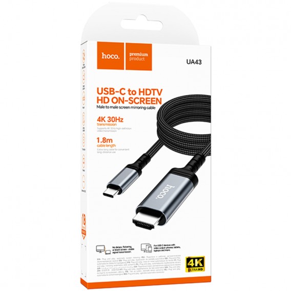Перехідник Hoco UA43 Type-C to HDTV HD (1.8m) Metal gray Перехідник Hoco UA43 Type-C to HDTV HD (1.8m) Metal gray