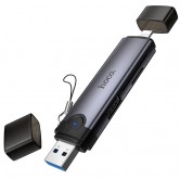 Картридер Hoco HB56A Victory 5-в-1, USB-A / Lightning — SD / microSD / USB-A, серый металлик Картридер Hoco HB56A Victory 5-в-1, USB-A / Lightning — SD / microSD / USB-A, серый металлик