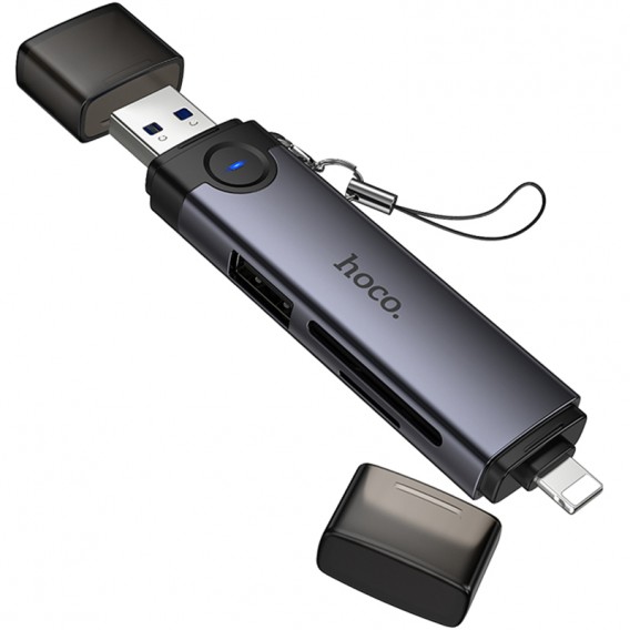 Картридер Hoco HB56A Victory 5in1 Lightning/USB2.0 to SD/TF3.0 + USB 2.0 Metal gray Картридер Hoco HB56A Victory 5in1 Lightning/USB2.0 to SD/TF3.0 + USB 2.0 Metal gray
