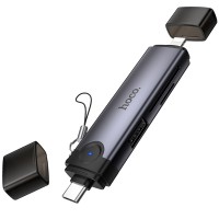 Картридер Hoco HB56B Victory 5in1 Type-C/Lightning to SD/TF3.0 + USB 2.0 Metal gray
