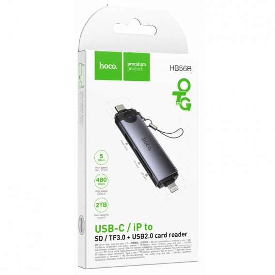 Картридер Hoco HB56B Victory 5in1 Type-C/Lightning to SD/TF3.0 + USB 2.0 Metal gray Картридер Hoco HB56B Victory 5in1 Type-C/Lightning to SD/TF3.0 + USB 2.0 Metal gray