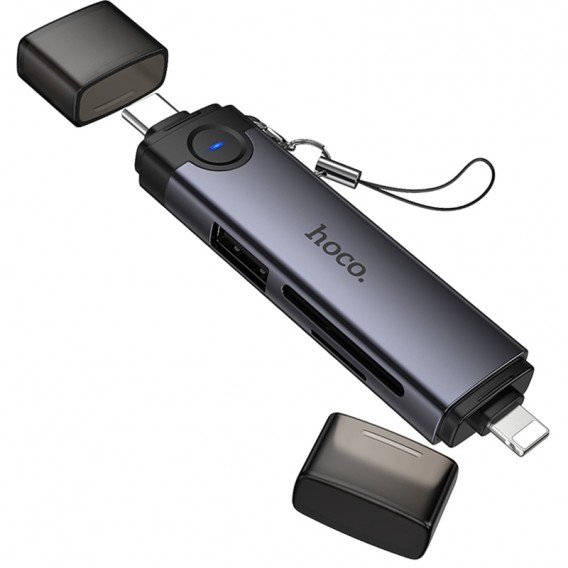 Картридер Hoco HB56B Victory 5in1 Type-C/Lightning to SD/TF3.0 + USB 2.0 Metal gray Картридер Hoco HB56B Victory 5in1 Type-C/Lightning to SD/TF3.0 + USB 2.0 Metal gray