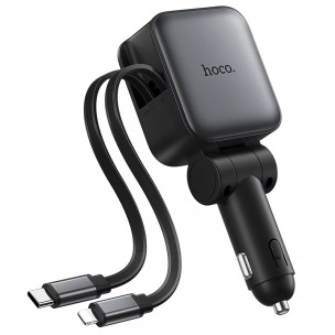 Автомобільний зарядний пристрій Hoco Z67A Triunfar 60 W, USB-A + USB-C, вбудовані кабелі USB-C і Lightning, сірий металік Автомобільний зарядний пристрій Hoco Z67A Triunfar 60 W, USB-A + USB-C, вбудовані кабелі USB-C і Lightning, сірий металік