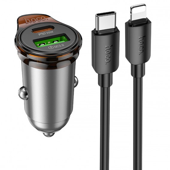 АЗП Hoco NZ16A Rigorous 43W (1USB-A/1C) + кабель Type-C to Lightning Metal grey
