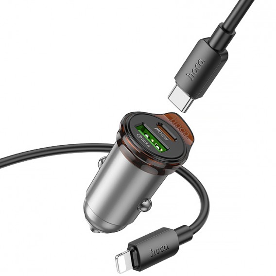 АЗП Hoco NZ16A Rigorous 43W (1USB-A/1C) + кабель Type-C to Lightning Metal grey АЗП Hoco NZ16A Rigorous 43W (1USB-A/1C) + кабель Type-C to Lightning Metal grey
