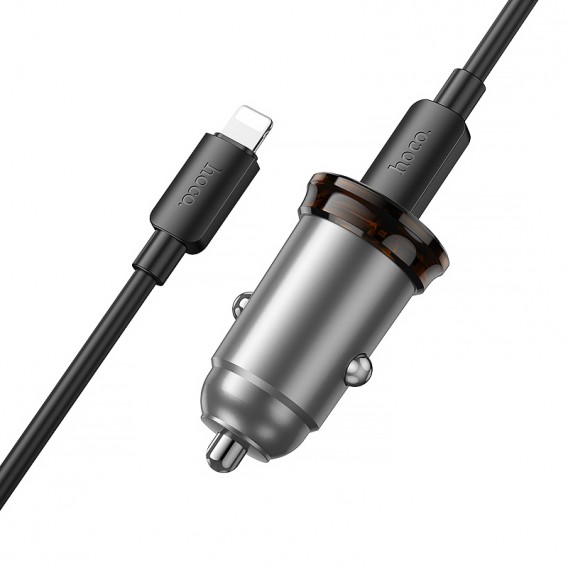 АЗП Hoco NZ16B Rigorous PD45W (2USB-C) + кабель Type-C to Lightning Metal grey