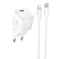 Сетевое зарядное устройство Hoco N66 Ingenious 35 W, USB-C, с кабелем USB-C - Lightning 1 m, белое Сетевое зарядное устройство Hoco N66 Ingenious 35 W, USB-C, с кабелем USB-C - Lightning 1 m, белое