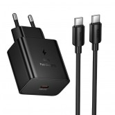 Мережевий зарядний пристрій Hoco N77 Star GaN 45 W, USB-C, з кабелем USB-C - USB-C, чорний Мережевий зарядний пристрій Hoco N77 Star GaN 45 W, USB-C, з кабелем USB-C - USB-C, чорний