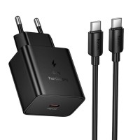 Мережевий зарядний пристрій Hoco N77 Star GaN 45 W, USB-C, з кабелем USB-C - USB-C, чорний