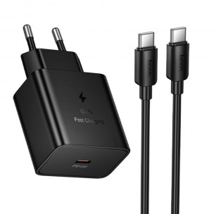 Мережевий зарядний пристрій Hoco N77 Star GaN 45 W, USB-C, з кабелем USB-C - USB-C, чорний