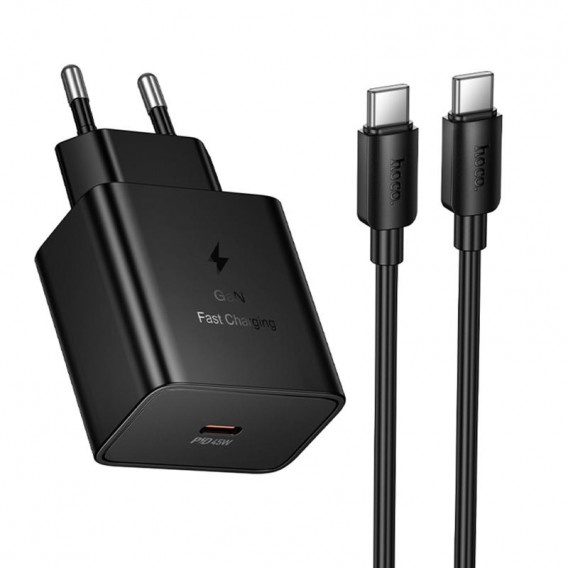МЗП Hoco N77 Star PD45W (1USB-C) + кабель Type-C to Type-C Black