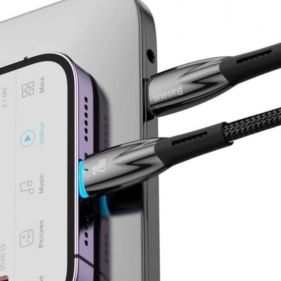 Дата кабель Baseus Glimmer Series Fast Charging Data Cable Type-C to Lightning 20W 1m (CADH000001) Black - зображення 2 Дата кабель Baseus Glimmer Series Fast Charging Data Cable Type-C to Lightning 20W 1m (CADH000001) Black - зображення 2